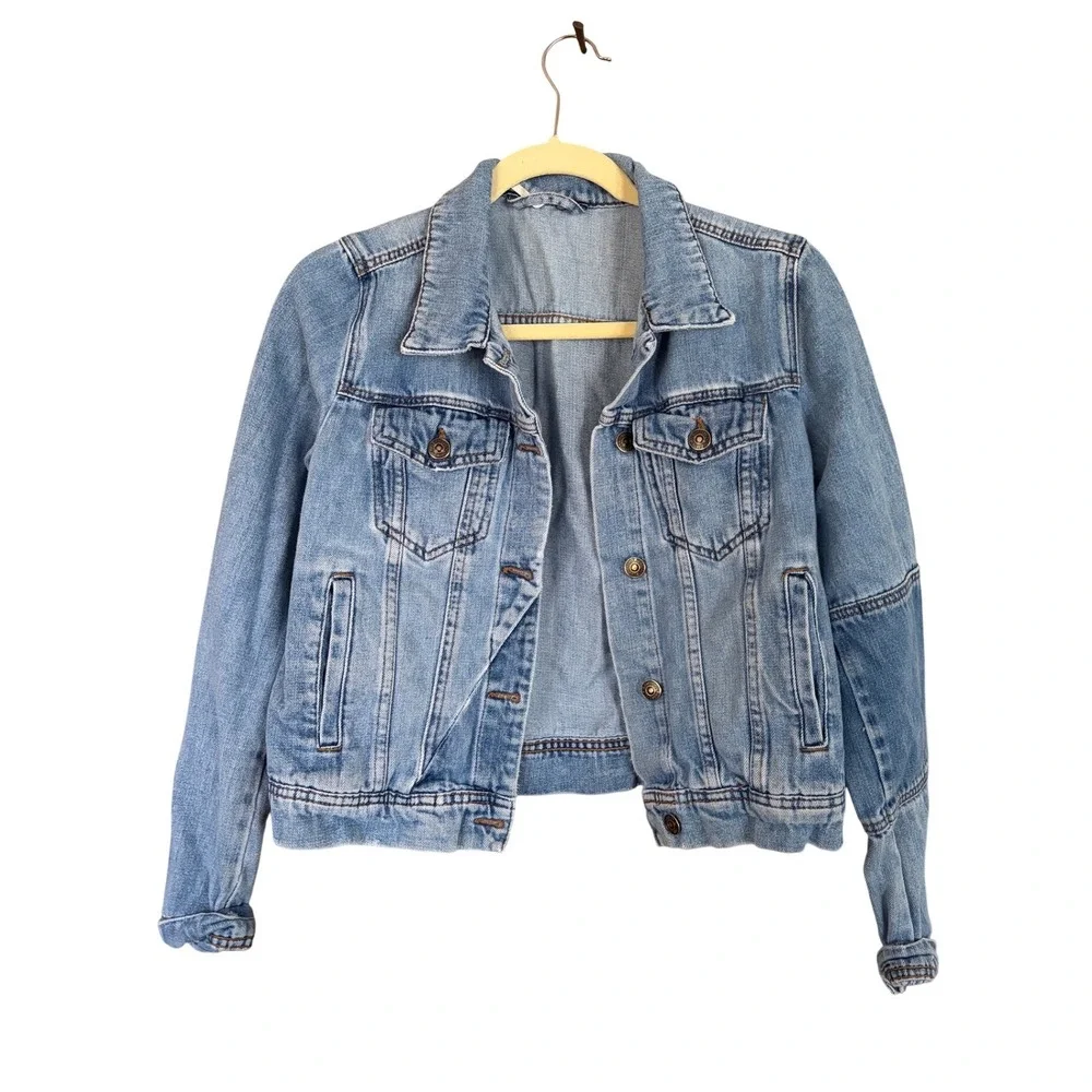 Free‎ People Rumors Denim Jacket Light Indigo Paneled Seams Size S - Picture 2 of 10